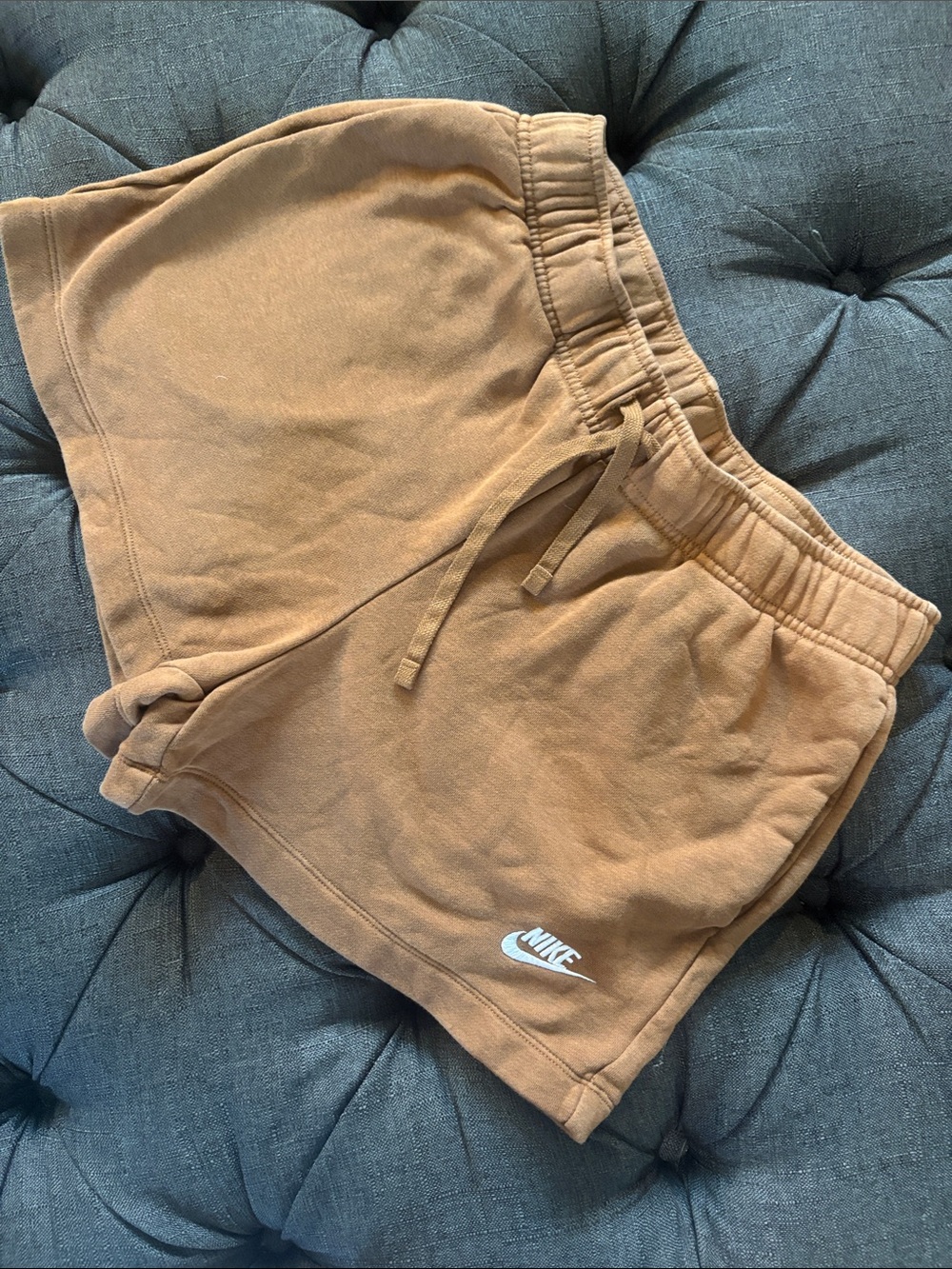 Nike Women's Athletic Shorts in Tan with White Logo
